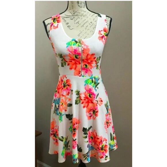 Rue21 Vintage Neon Floral Mini Dress Size M - Picture 1 of 6